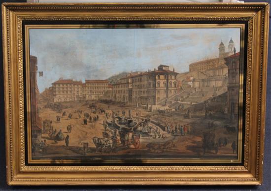 Giovanni Battista Piranesi (Italian, 1720-1778) Veduta del Porto di Ripetta and town square with fountain, 15 x 23.5in.